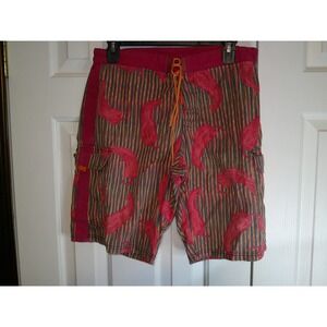 VintageBOSS Hugo Boss Chili‎ Pepper Print Swim Trunks Orange Drawstring Medium